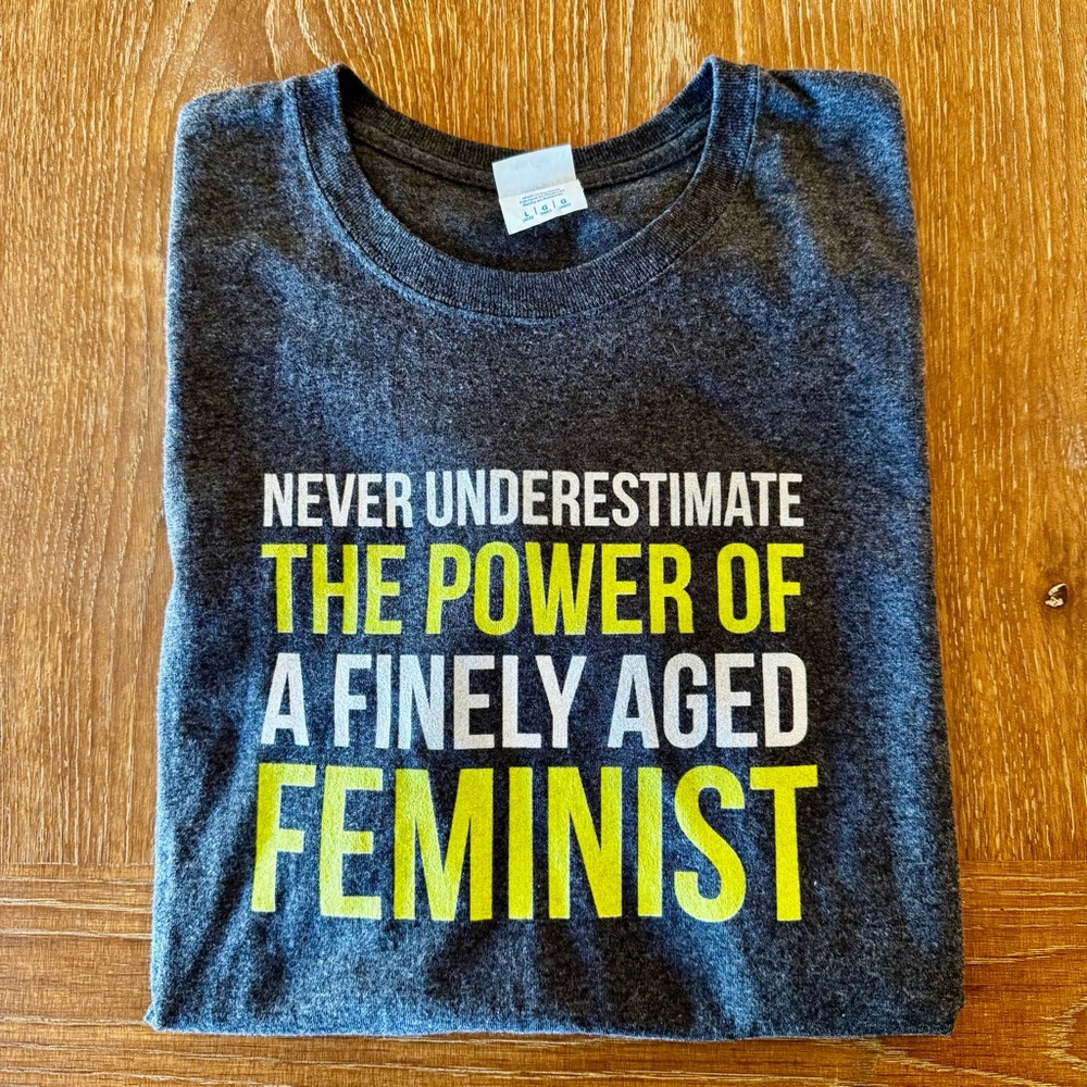 EUC unisex marled grey feminism graphic T-shirt L